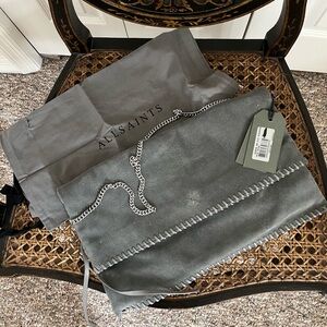 All Saints Fleur De Lis Foldove NWT Mid Gray Suede Shoulder Bag